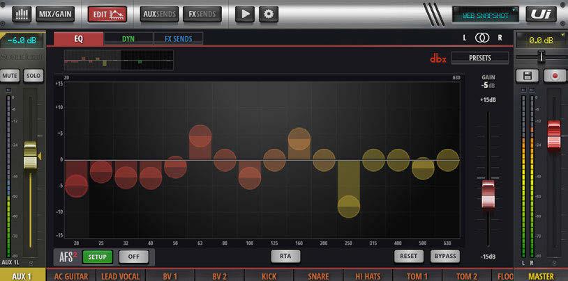 5.3: GRAPHIC EQ CHANNEL EDIT > GRAPHIC EQ Ui Aux Send Master channels and the Stereo Master Channel incorporate Graphic EQ (GEQ) instead of the parametric EQ of the input channels.