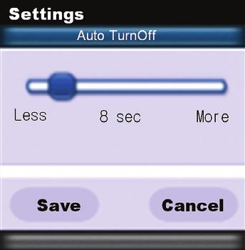 a minimum time of 5 seconds. Pressing the More side will increase the time in steps up to a maximum of 60 seconds. Once the setting is adjusted, press the Save button.
