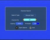 Automatic channel scan 1) Press the "MENU" button to enter the main menu of the STB. 2) Press the "UP" or "DOWN" cursor button to select Channel Search 3) Press the "OK" button to enter the sub-menu.