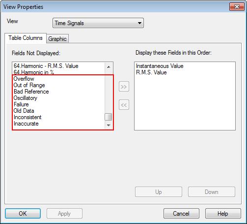 SIPROTEC Records 4.4 Quality Attributes Select the quality attributes you want to display in the Fields Not Displayed box (multiple selection possible).
