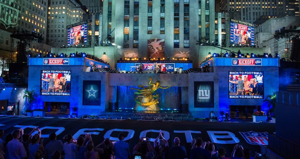 The backdrop for the NFL Kickoff 2012 was world-renowned Rockefeller Center in New York City.