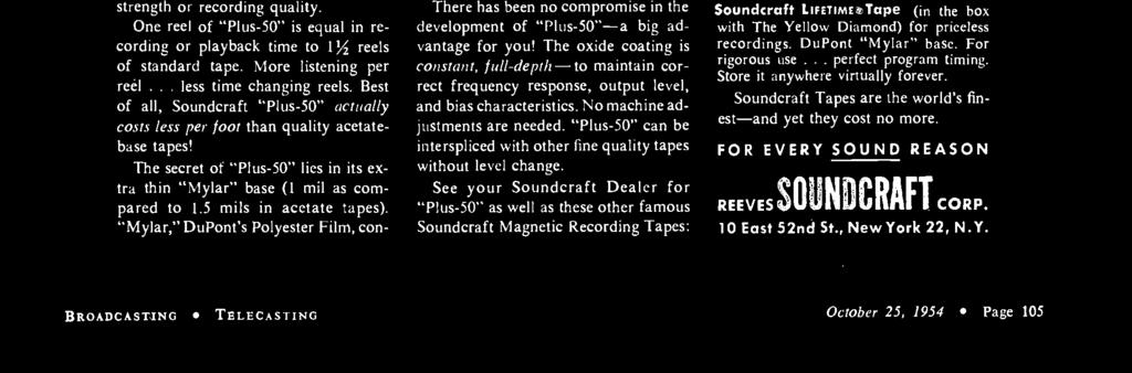 See your Soundcraft Dealer for "Plus -50" as well as these other famous Soundcraft Magnetic Recording Tapes: