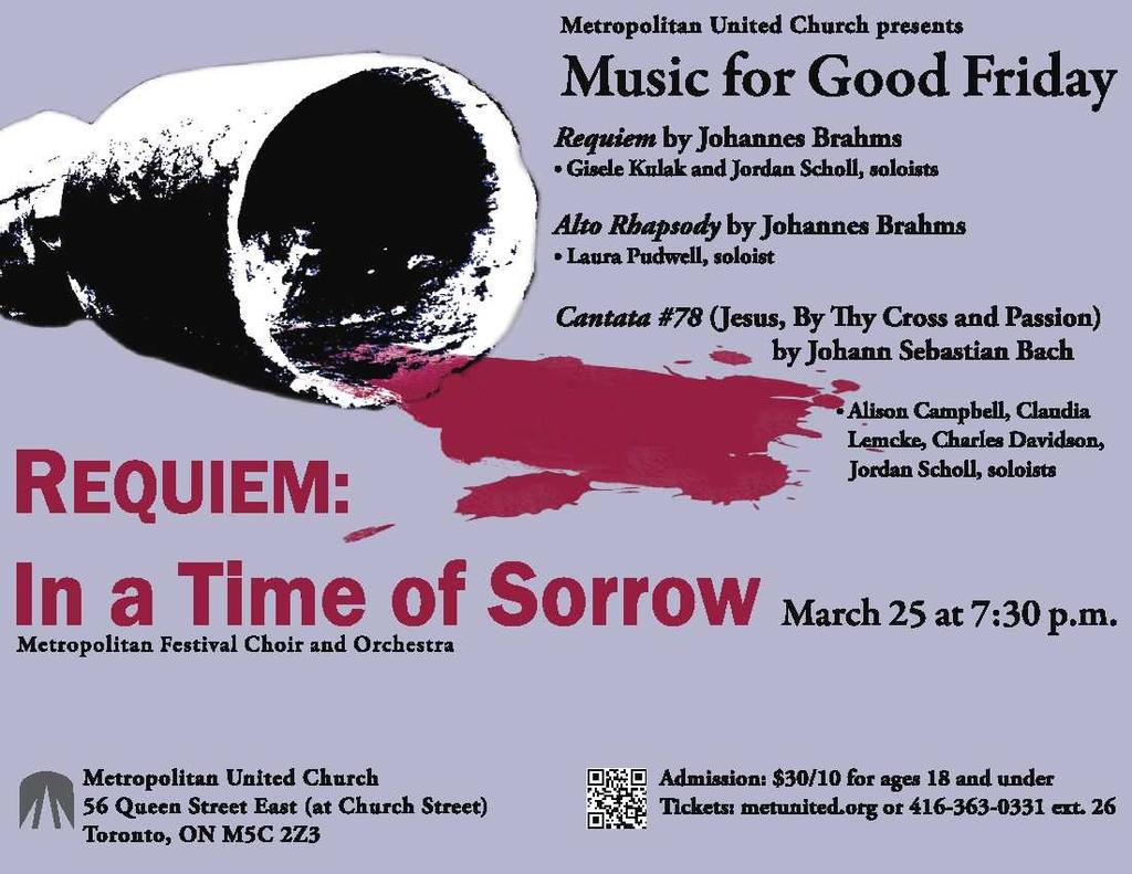 26 Metropolitan United Church Admission: $30/$10 for ages 18 and under Sunday, March 27 4:00 pm Tuesday, March 29 1:00 pm Thursday, March 31 12:15 pm Sarah Svendsen, organist Metropolitan United