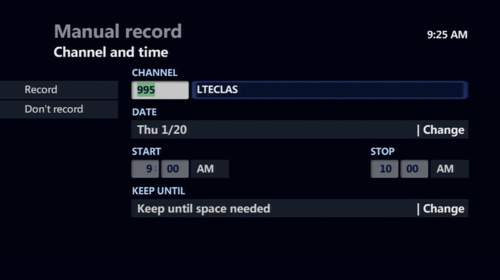 How to Use DVR Service* RECORDING A SINGLE PROGRAM BY CHANNEL, DATE, AND TIME You can schedule a recording manually by specifying the channel, date, time, and duration.