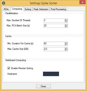 Figure 36: Spike Sorter Computing Settings After closing the settings dialog, we are ready to start the analysis. Press Process File to start it.