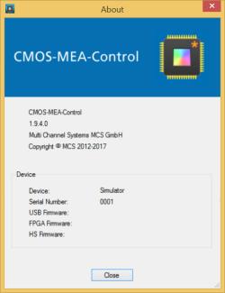 The "Help" menu is for opening the online help "CMOS-MEA-Control Help" and to "Download Update", if