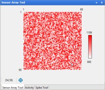 Overview: Sensor Array Tool Use the "Sensor Array Tool" to control the quality of the CMOS sensors. The conversion factors from raw ADC values are displayed, see the range in the scale bar beside.