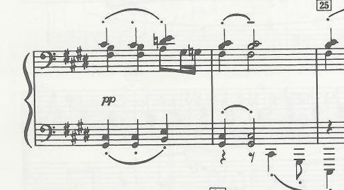colourful and ambiguous harmony as at the beginning of this Sarabande: A very different colour is created by the use of quartal harmony
