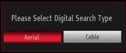 Available search types are digital only, analog TV only and full. When set, press Down button to highlight Teletext Language. Use "left" or "right" button to select desired Teletext Language.