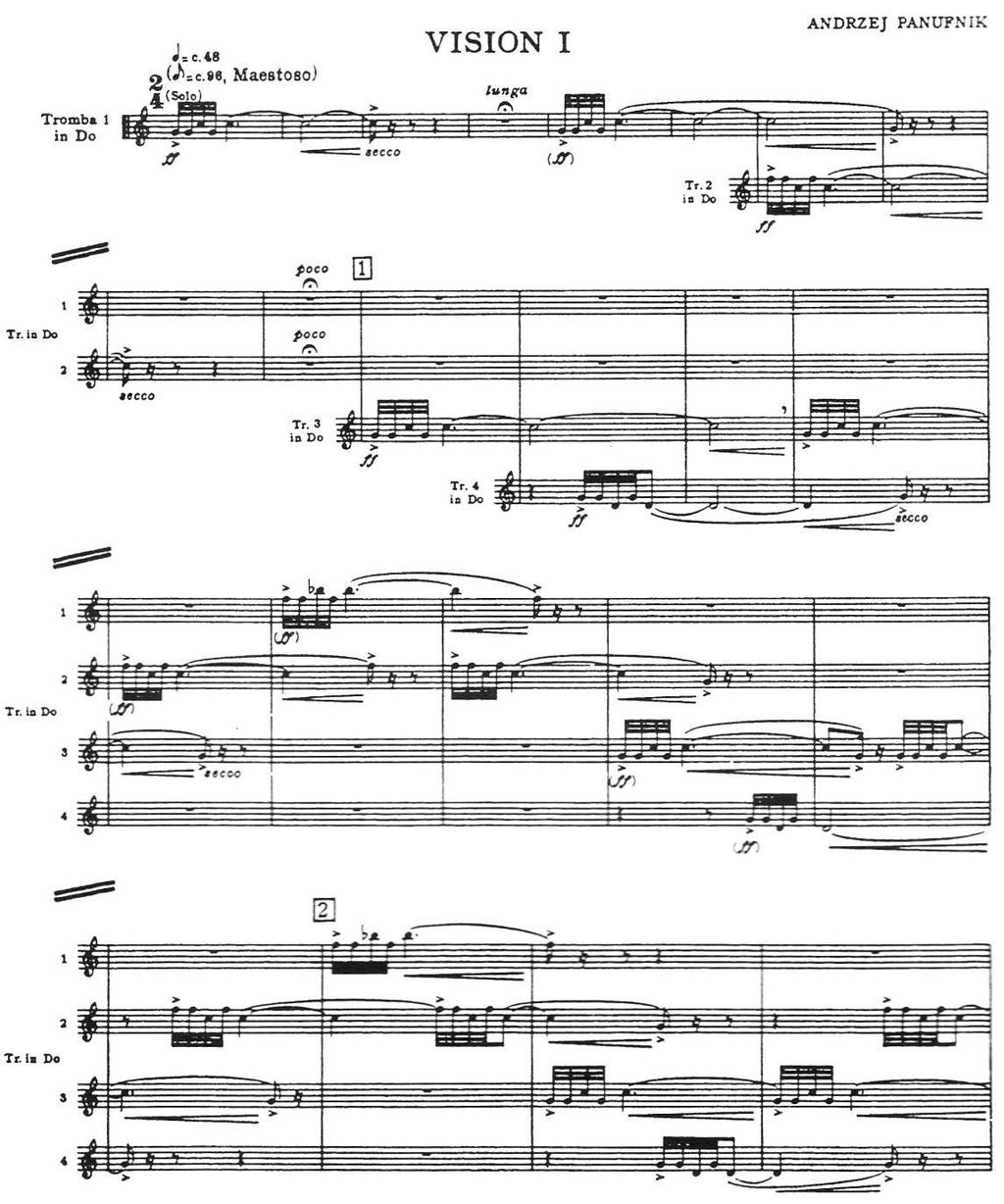 Figure 29: Sinfonia Sacra, Vision I (Perfect Fourth) The first 23 bars of Vision I played by four trumpets in C.