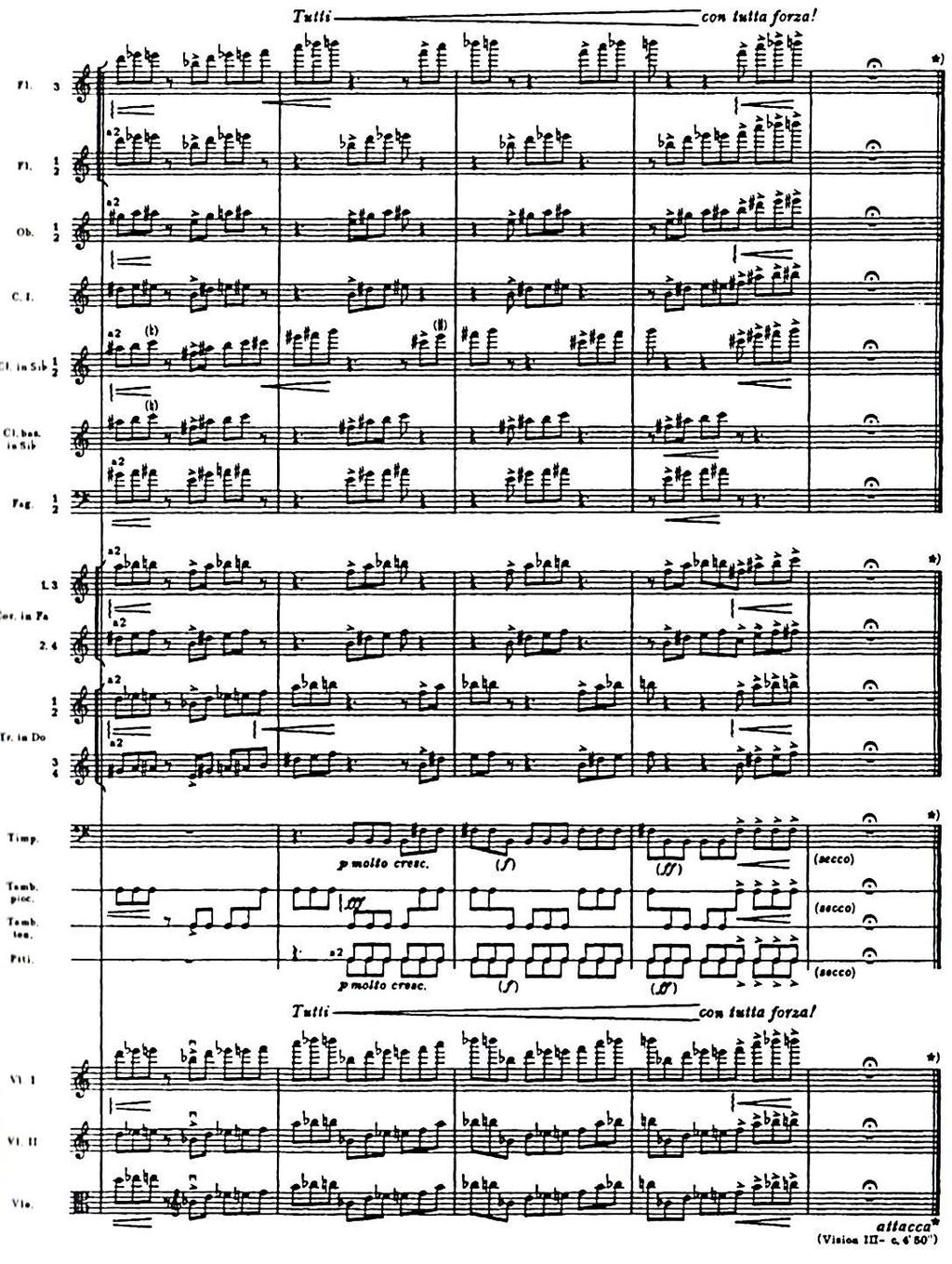 Figure 40: Sinfonia Sacra, Vision III (Interrupted Ending) The sudden and interrupted ending of Vision III (the last five bars of the movement) just as it has been built to its greatest tension, as