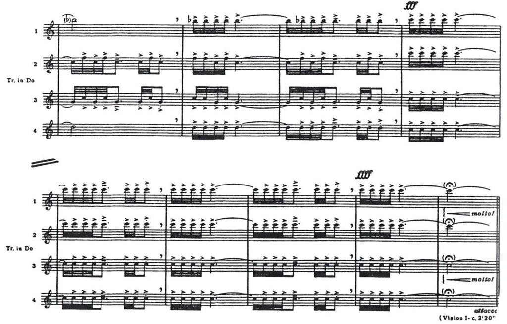Figure 47: Sinfonia Sacra, Vision I (Symmetrical Chord Trumpet) An example of symmetrical chords as found in the third bar of this example coming from the final nine bars of Vision I played by the