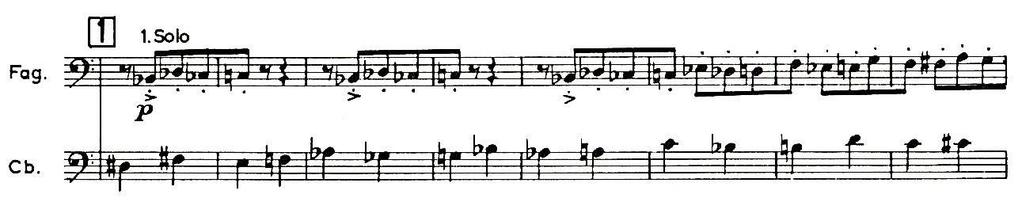 Figure 10: The Tragic Overture RM.1 (Chromatic Movement) An example of chromatic movement, played by the bassoons and double basses.