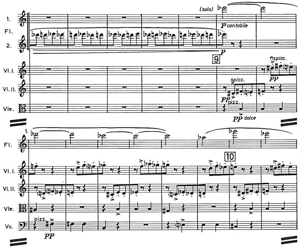 Figure 11: The Tragic Overture RM.9 (Layering) An example of layering. Played by the violins, violas, cellos, and double basses.