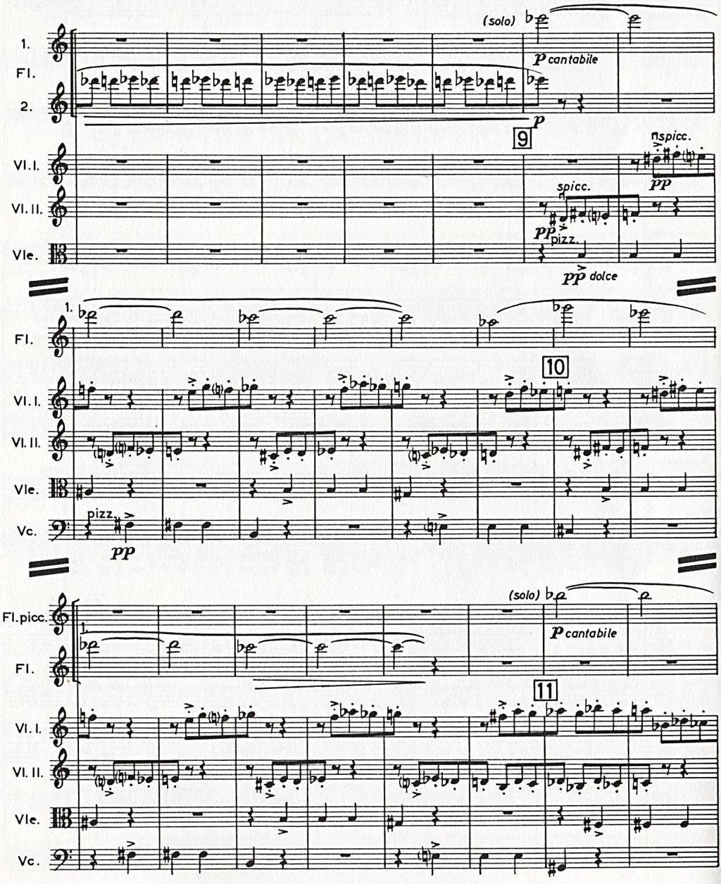 Figure 13: The Tragic Overture RM.8 RM.11 (Thematic Development) The above section of the overture is an example of thematic development, beginning five bars before RM.