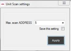 4 - Description of the menus Unit Scan setting: Used to set a limit for the number of addresses that the Software scans during use.
