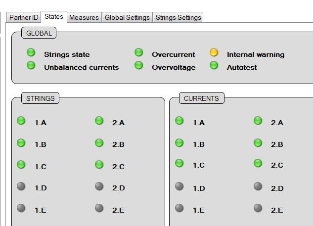 "States" tab (Fuse Control Board) Displays theoperating state of the parameters monitored: - Image relating to the TRIO-20.0-TL - Image relating to the TRIO-50.