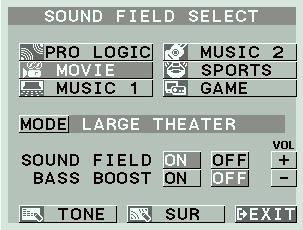 ), you can enjoy exciting sound effects simply by choosing one from the SOUND FIELD SELECT screen.