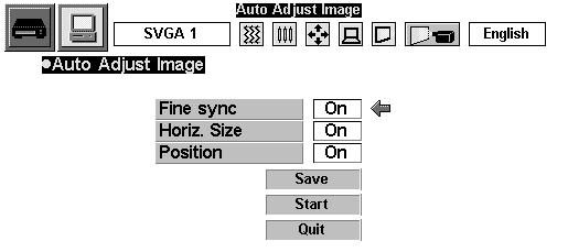 Gamma Press the point left or right button to obtain better contrast from 0 to 16. Auto Image menu Auto image automatically adjusts fine sync, total dots, and image position for most computers.