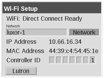 Wi-Fi Setup 3. Select the network button to choose a specific network. NOTE: The controller defaults to Direct Connect mode. See next section for more information on this topic.