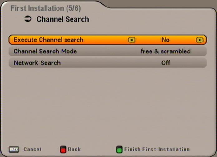 FIRST INSTALLATION: Channel search Perform a Channel search Use the buttons to select (yes or no) whether you wish to start a channel search.
