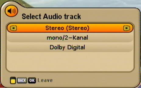 OPTION SELECTION Press the (yellow) button once (twice for portal channels) to view further audio selection options, if these are transmitted by the channel provider.