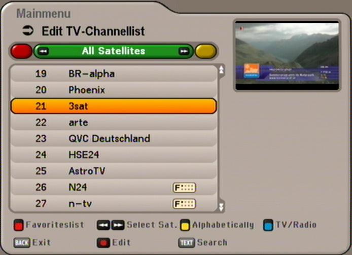 EDIT CHANNEL LIST Select the Edit channel list menu using the button, the buttons on the main menu and. Also pay attention to the bars at the bottom of the on-screen display!