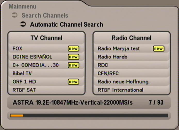SEARCH CHANNELS (CHANNEL SEARCH) Satellite Using the buttons, select the satellite to be scanned. Make sure your reception system is aligned to the selected satellite.