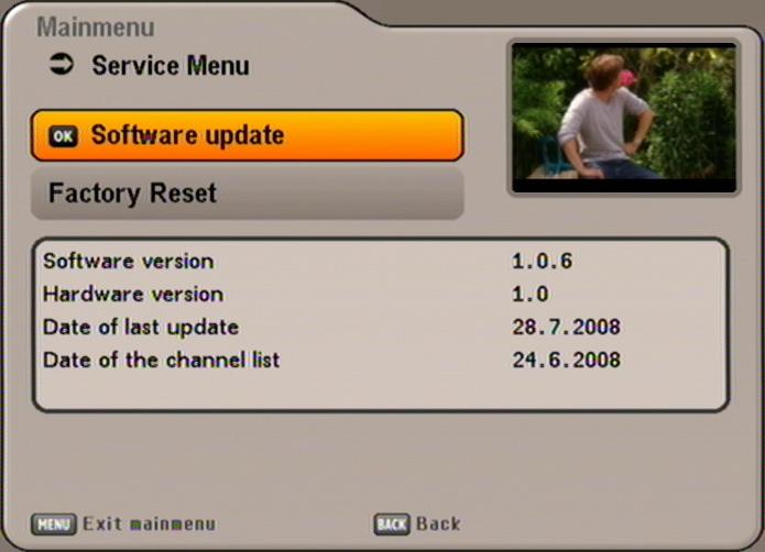 SERVICE MENU Select the Service menu using the button, the buttons in the main menu and.