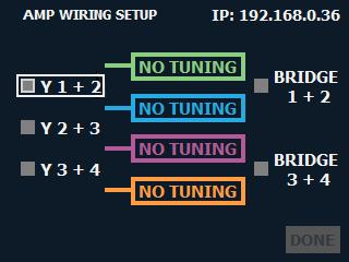 Configuring the Amp Configuring Amp Wiring & Bridge Mode From the Amp Wiring Setup screen (see Figure 13), input wiring can be configured.