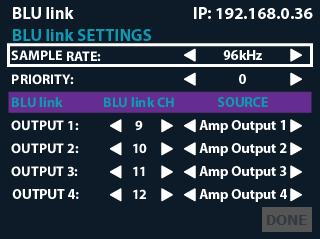 Configuring the Amp Configuring BLU link Settings The BLU link Settings menu is only available in BLU link CDi DriveCore models.