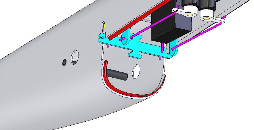 Put in place the 2 x 3 tube, the 2 piano wire and the wing, and verify the placement of the wing on the fuse (view form the front and view from