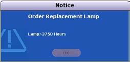 Timing of replacing the lamp When the lamp indicator lights up red or a message appears suggesting it is time to replace the lamp, please install a new lamp or consult your dealer.