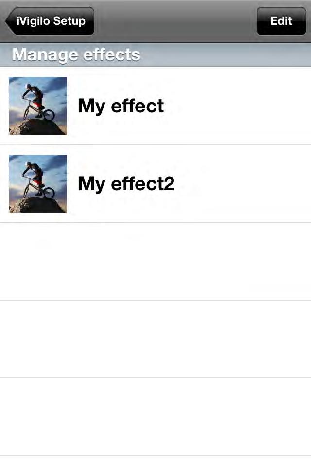 Setup Effects Delete user effects All User defined effects show up here in