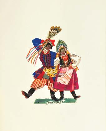 86. [POLAND] - STRYJENSKA, Zofja (artist). Tance Polskie. 11 wielobarwnych rotograwjur. Drukarnia Narodowa, Krakow, 1929.