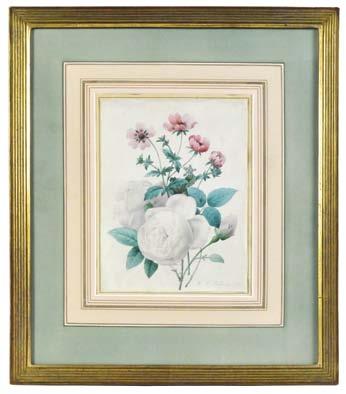 88. REDOUTE, P[ierre] J[oseph]. Floral Watercolour on Vellum. 1833. A beautiful watercolour on vellum by the greatest flower painter of all time.