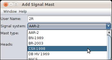 Using Panel Editor Adding a mast Lets place our first mast at the first block boundry for east (right) bound traffic. Open the 'Tools' and select 'Tables' 'Signals' - 'Signal Masts'.