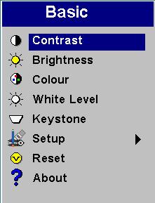Basic Menu FIGURE 16 Basic menu Contrast The contrast controls the degree of difference between the lightest and darkest parts of the picture.