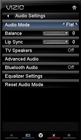 Audio Adjust audio options including balance, equalizer, and advanced audio settings. Audio Mode Choose from Flat, Rock, Pop, Classic or Jazz. Balance Adjust the sound to the left or the right.
