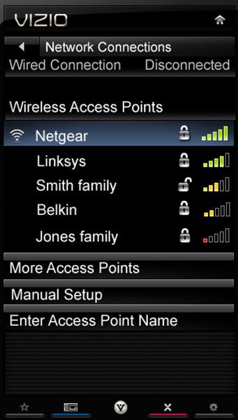A wired connection may deliver a more consistent connection depending on the conditions in your home environment. When you enter the Network Menu you will see your current connection method.