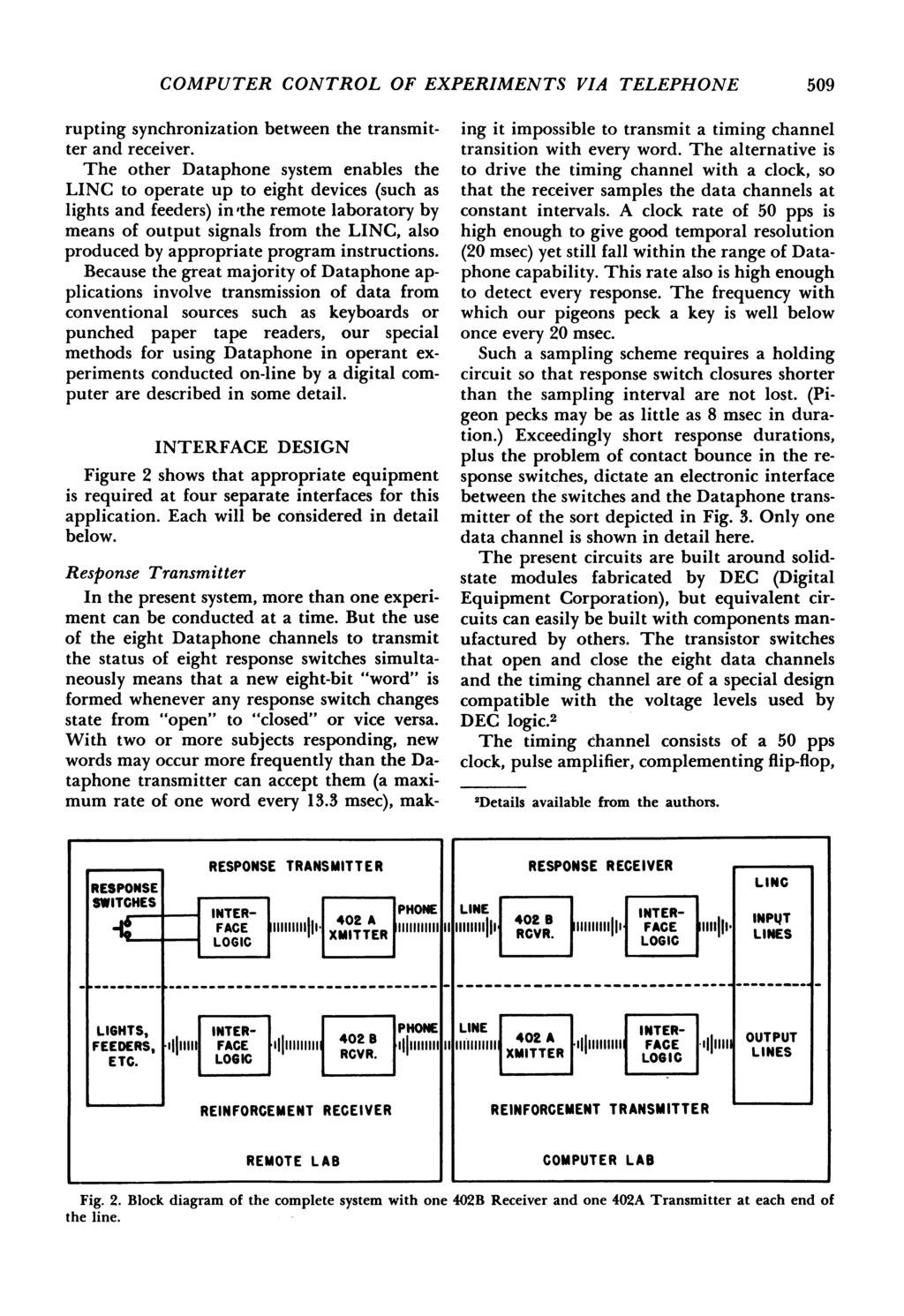 COMPUTER CONTROL OF EXPERIMENTS VIA TELEPHONE 509 rupting synchronization between the transmitter and receiver.