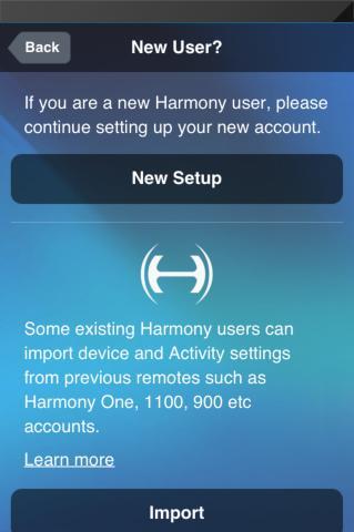 Copying setup information from another Harmony remote.