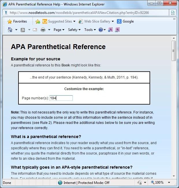 You will now be directed back to the APA References / MLA Works Cited section.