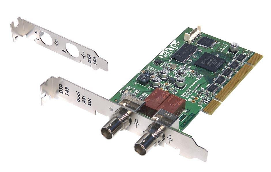 DTA-145 Dual ASI/SDI Adapter for PCI Bus PCI Cards Two BNC ports: one dedicated ASI/SDI output port and one software-selectable ASI/SDI input- or second independent output port, with status LED All