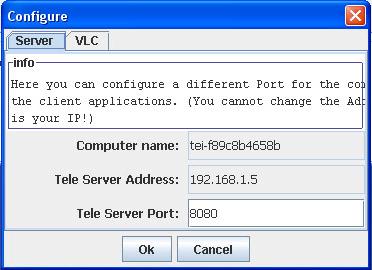 Figure 6 Configuring the port that the Server will run Via the VLC Tab, the Professor sets-up the multicast IP address and port to which his video/audio data will be transmitted
