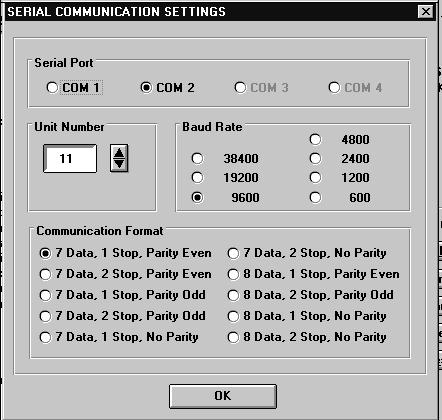 click to the Comms menu and verify the serial settings.