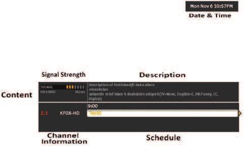 Using the INFO Guide 1. Press INFO on the remote to display program information for the channel you are watching. 2. Press INFO to exit or wait for it to disappear automatically.
