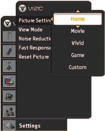 Adjusting the Picture Settings Press / / / to highlight and select the choice, then press MENU/SELECT key to select the desired adjustment, and the press the EXIT key when finished making adjustments.