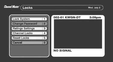 CUSTOMIZING RECEIVER 20 Setting Up Key Features Setting Up Key Features Locks Locks allow you to block channels or programs by requiring a password to be entered before they can be viewed.