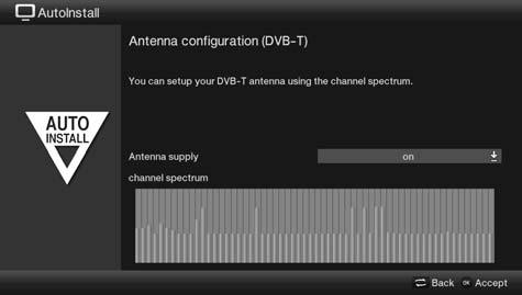 > Press the OK button to accept the default antenna setting and continue with the Antenna settings (DVB-T) section.